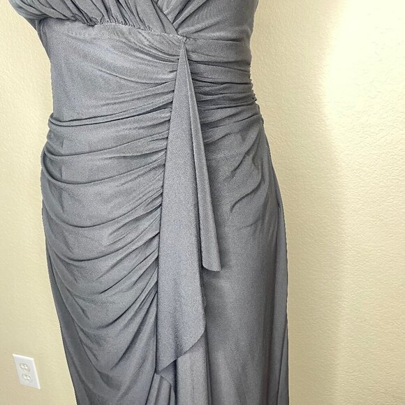 Evan Picone Women's Black Twisted Ruched Front V-Neck Wrap Dress Cocktail 12 - Picture 6 of 11